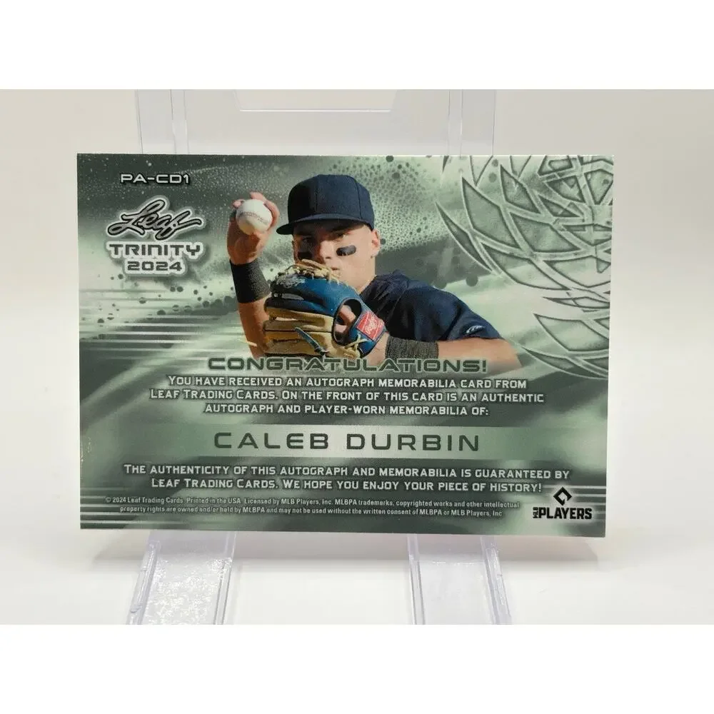 2024 Leaf Trinity Caleb Durbin Jersey Patch Auto 47/99 SP Yankees Brewers